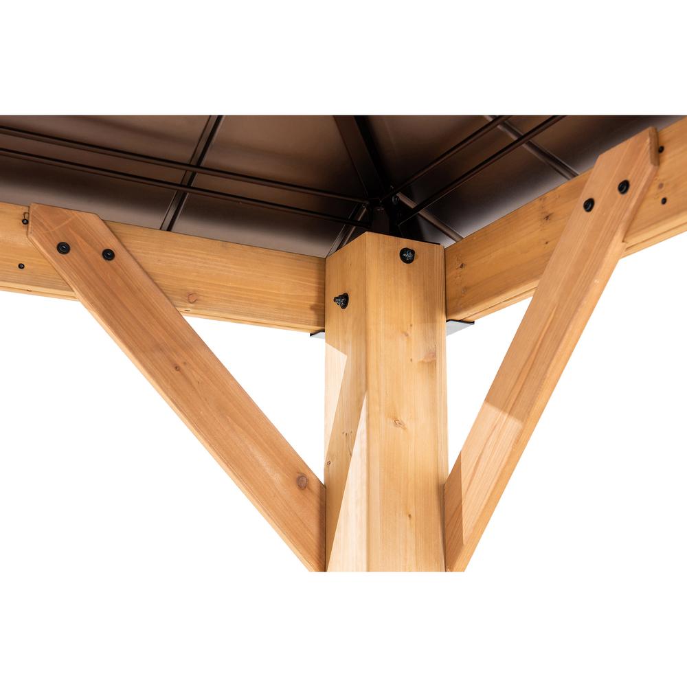 Outdoor Patio Cedar Framed Gazebo with Steel and Polycarbonate Hip Roof Hardtop. Picture 9