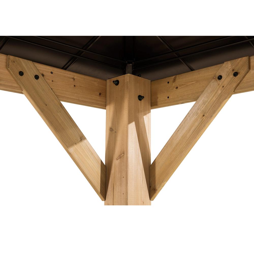Outdoor Patio Cedar Framed Gazebo with Steel and Polycarbonate Hip Roof Hardtop. Picture 11