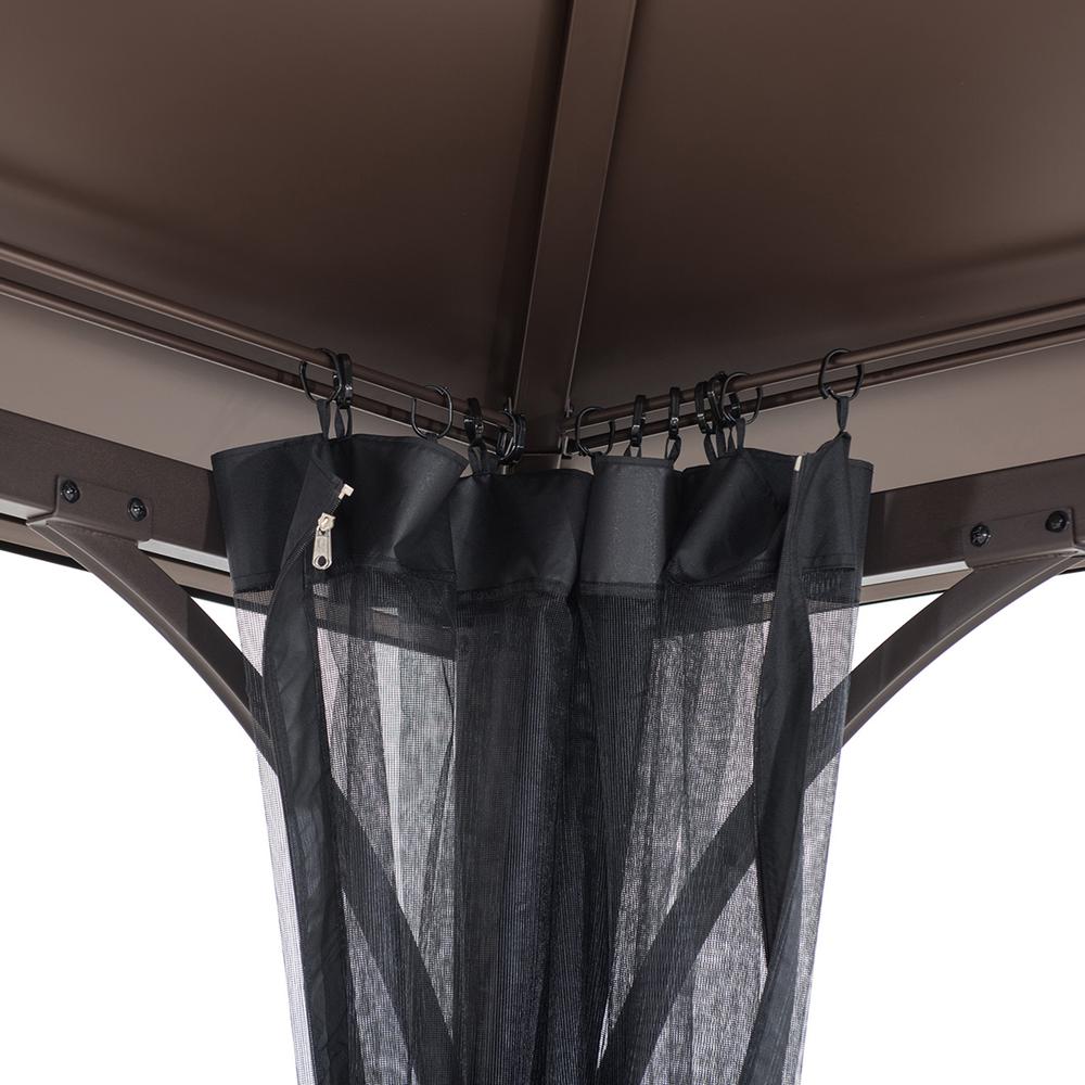 10 ft. x 12 ft. Black and Brown Steel Gazebo with 2-tier Hip Roof Hardtop. Picture 10
