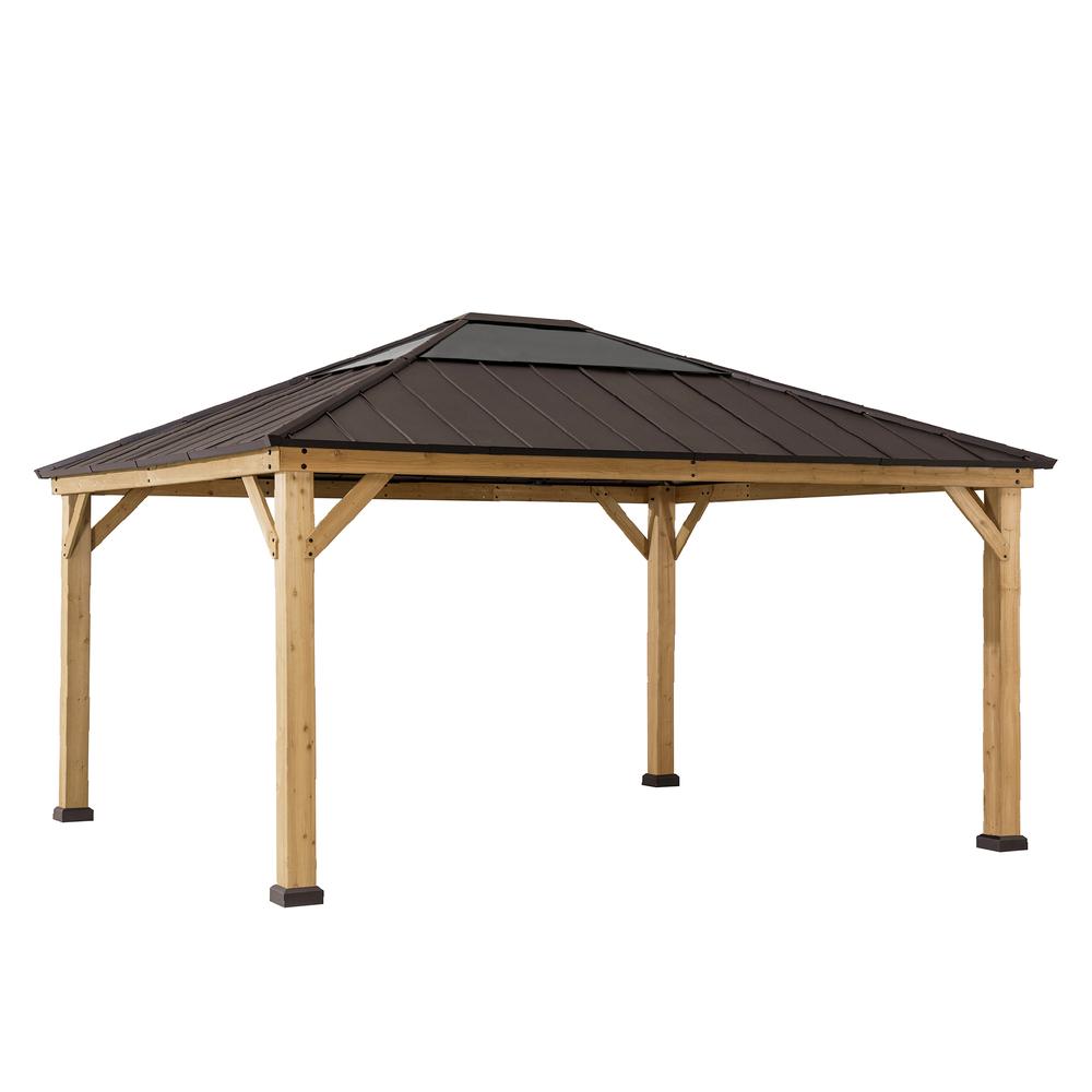 Outdoor Patio Cedar Framed Gazebo with Steel and Polycarbonate Hip Roof Hardtop. Picture 1