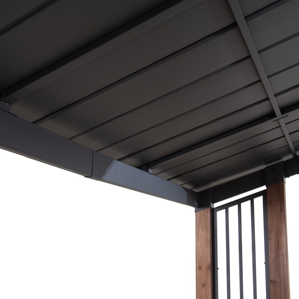 Outdoor Cedar Wood Frame Gazebo with Black Steel Hardtop Roof for Patio. Picture 3