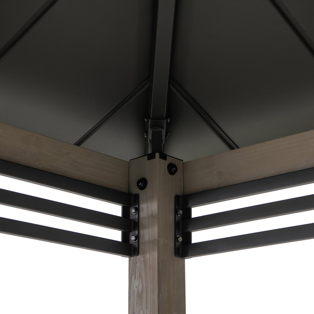 Wood Gazebo with Built-In Electrical Outlets and Decorative Fence, Black. Picture 18