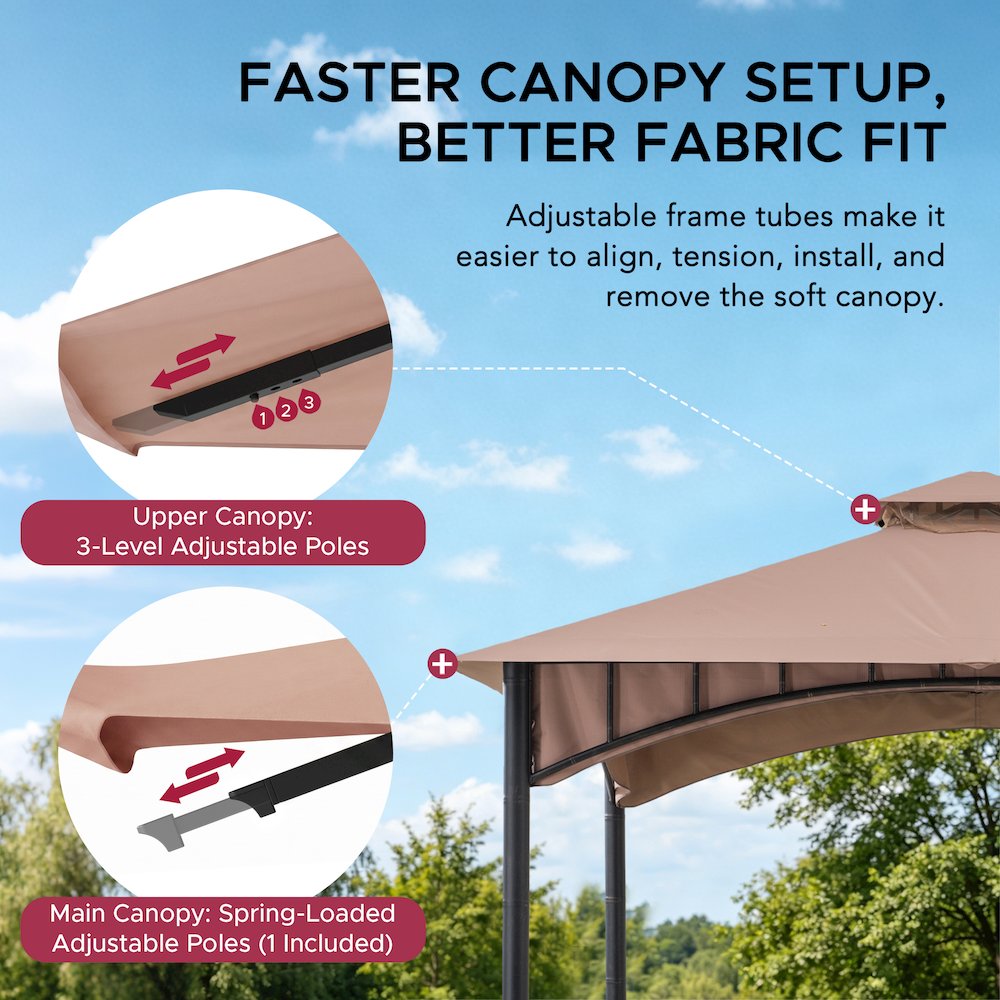 Outdoor Patio Black Bamboo Shape Steel Frame 2-Tier Soft Top Gazebo with Canopy. Picture 3