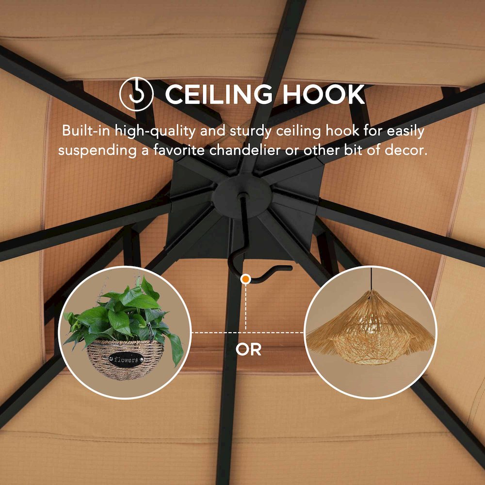 Outdoor Patio Black Bamboo Shape Steel Frame 2-Tier Soft Top Gazebo with Canopy. Picture 7