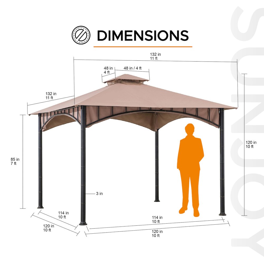 Outdoor Patio Black Bamboo Shape Steel Frame 2-Tier Soft Top Gazebo with Canopy. Picture 2