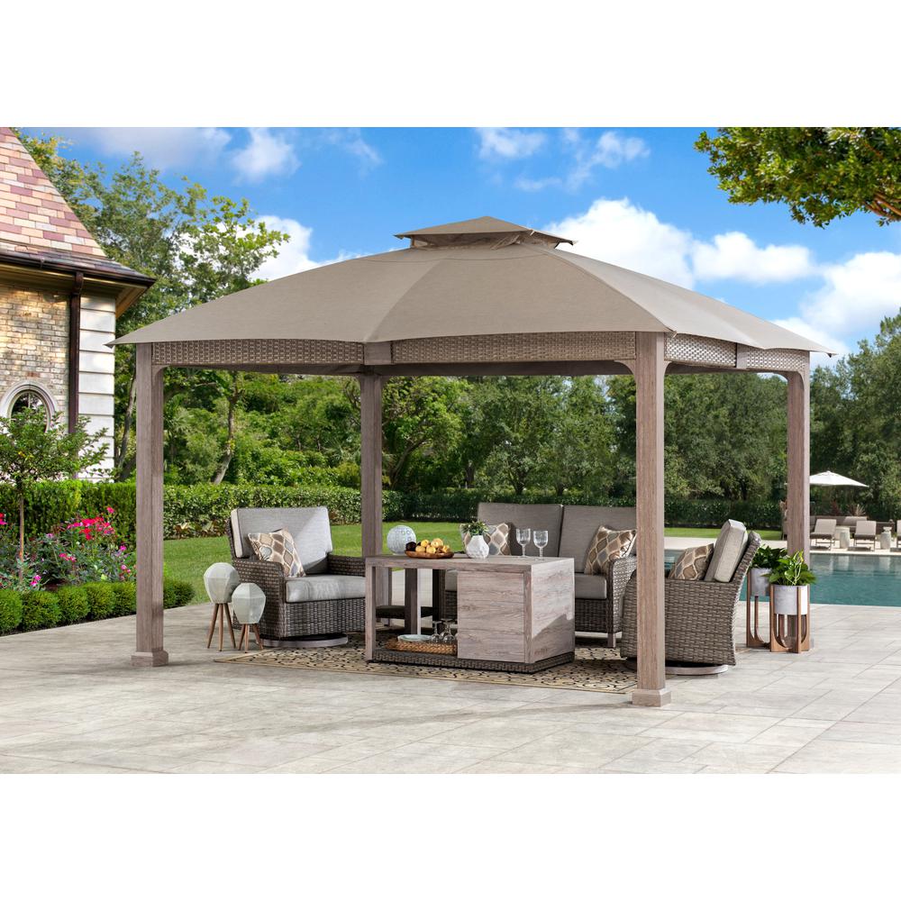 Gazebo with Sunbrella Canopy Roof, Outdoor Patio 2-Tier Soft Top Gazebo. Picture 28