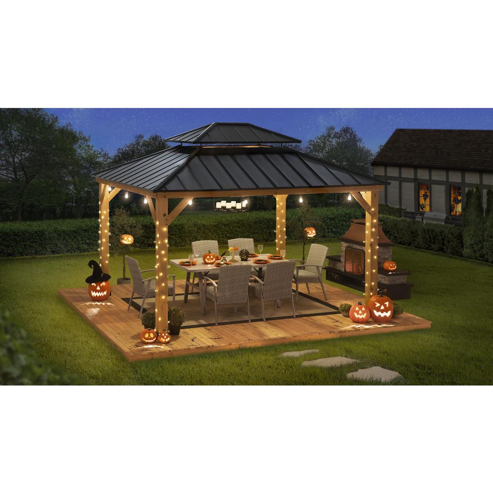 Outdoor Patio Cedar Framed Gazebo with Double Steel Hardtop Roof for Garden. Picture 12