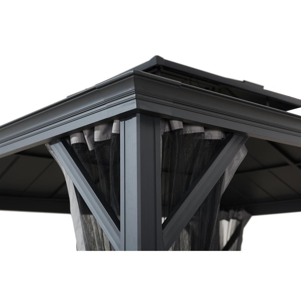 Sunjoy 10 x 12ft Patio Aluminum Frame Gazebo with Solar Panel and 2-Tier Hardtop. Picture 3