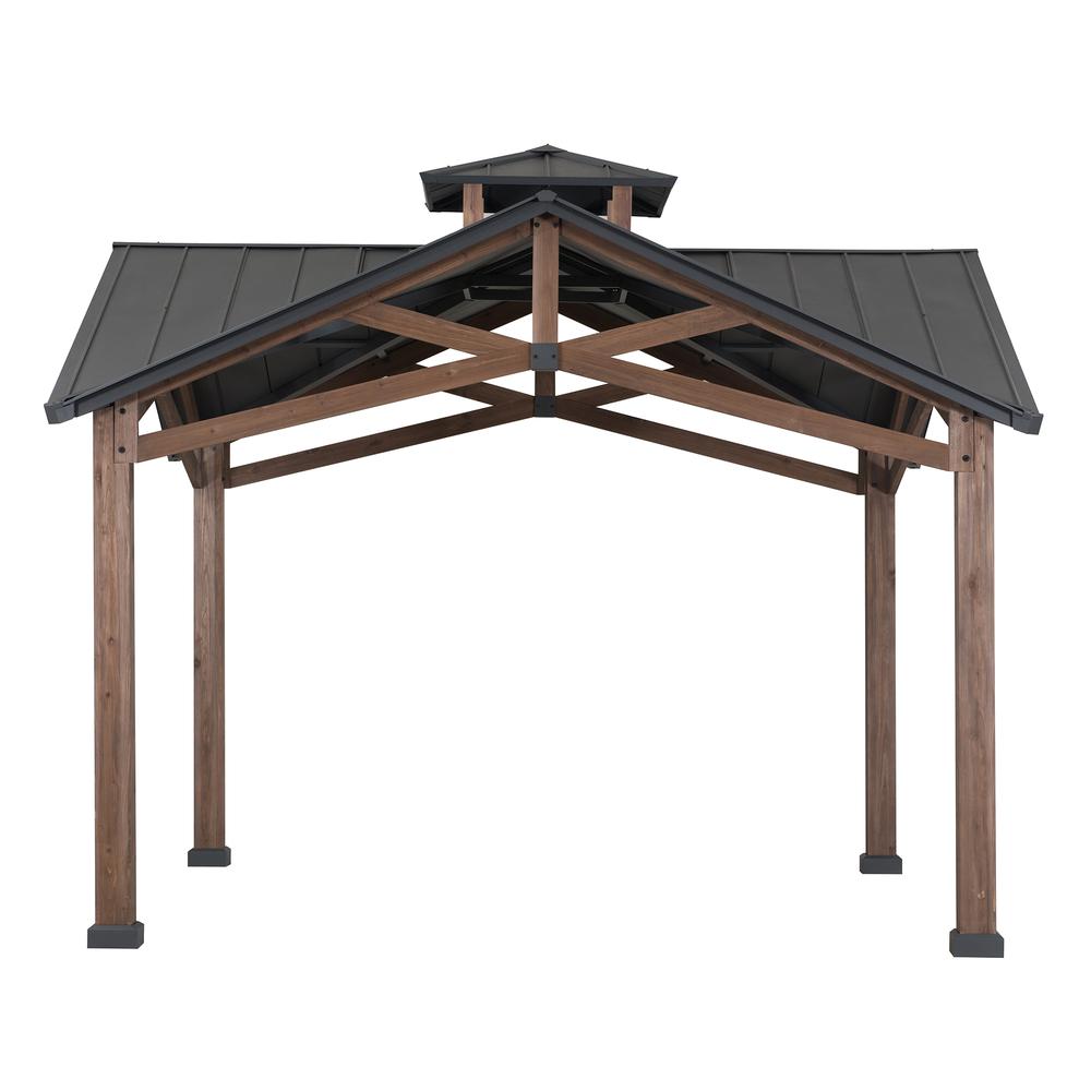 Bella Outdoor Patio Cedar Frame Gazebo with Steel 2-Tier Hardtop Roof. Picture 2