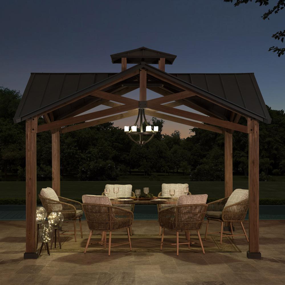 Bella Outdoor Patio Cedar Frame Gazebo with Steel 2-Tier Hardtop Roof. Picture 5