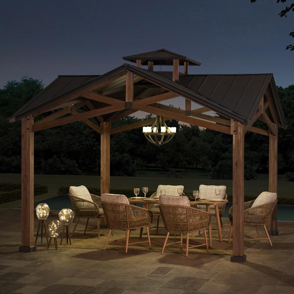 Bella Outdoor Patio Cedar Frame Gazebo with Steel 2-Tier Hardtop Roof. Picture 6