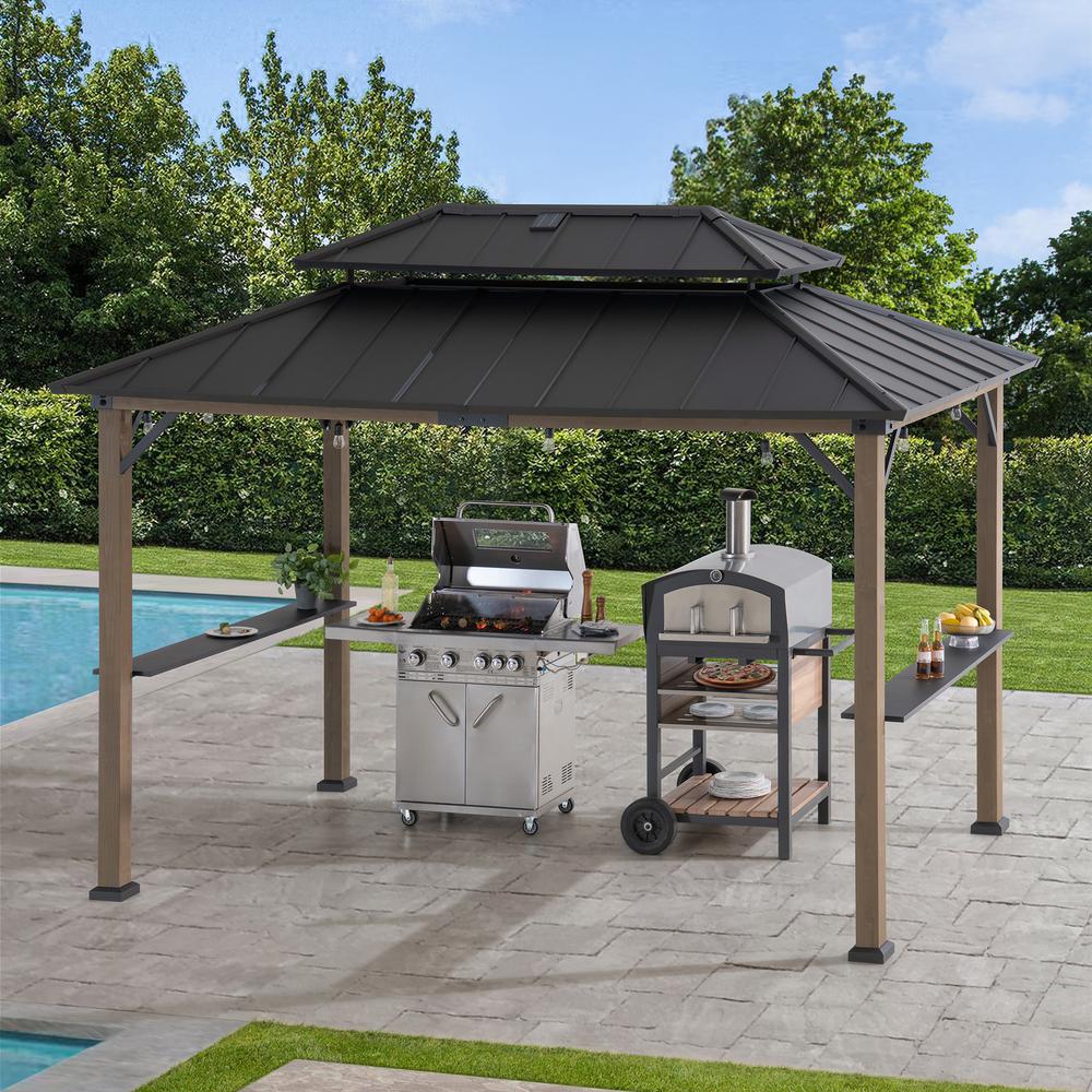 Durable Cedar Frame Wood Gazebo, for Backyard BBQs and Patio Parties, Brown. Picture 17
