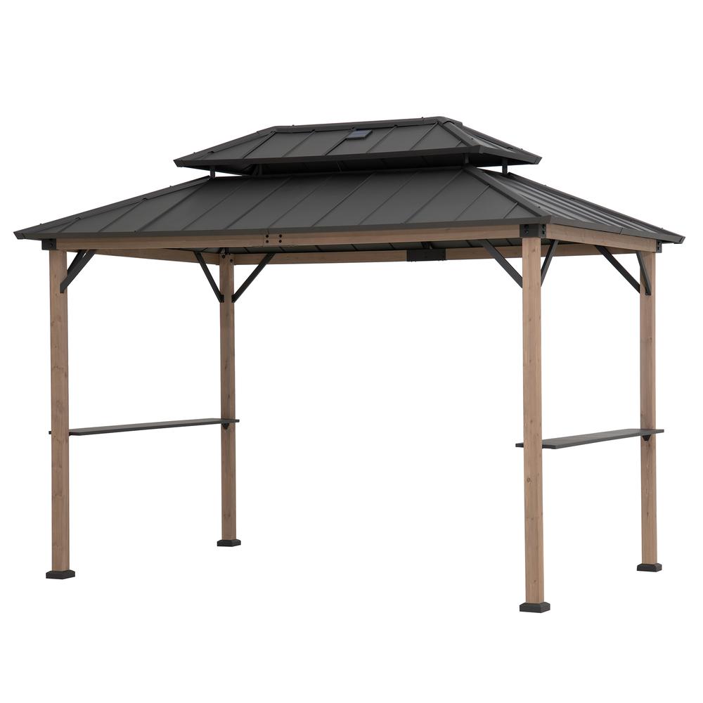 Durable Cedar Frame Wood Gazebo, for Backyard BBQs and Patio Parties, Brown. Picture 1