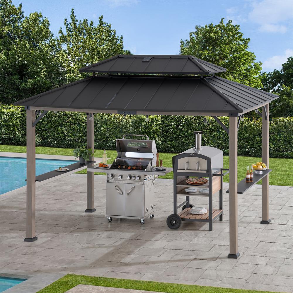 Durable Cedar Frame Wood Gazebo, for Backyard BBQs and Patio Parties, Black. Picture 3