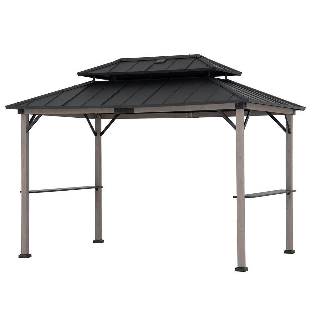 Durable Cedar Frame Wood Gazebo, for Backyard BBQs and Patio Parties, Black. Picture 1