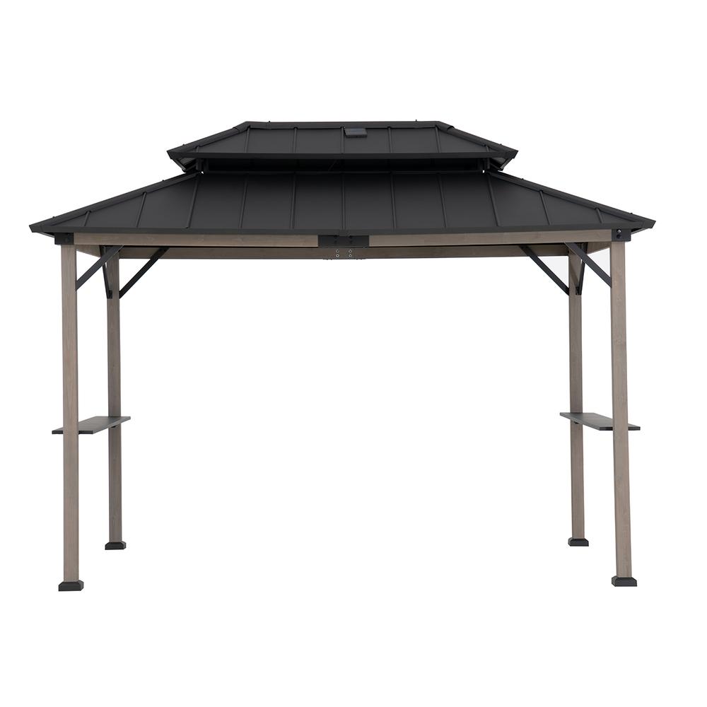 Durable Cedar Frame Wood Gazebo, for Backyard BBQs and Patio Parties, Black. Picture 2