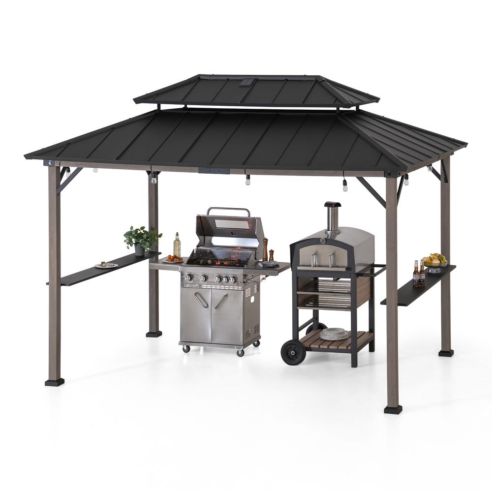 Durable Cedar Frame Wood Gazebo, for Backyard BBQs and Patio Parties, Black. Picture 4