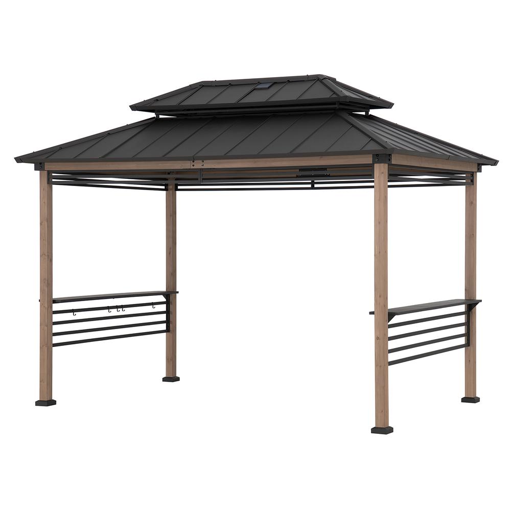 Gazebo with Decorative Fence, for Backyard BBQs and Patio Parties, Brown. Picture 1