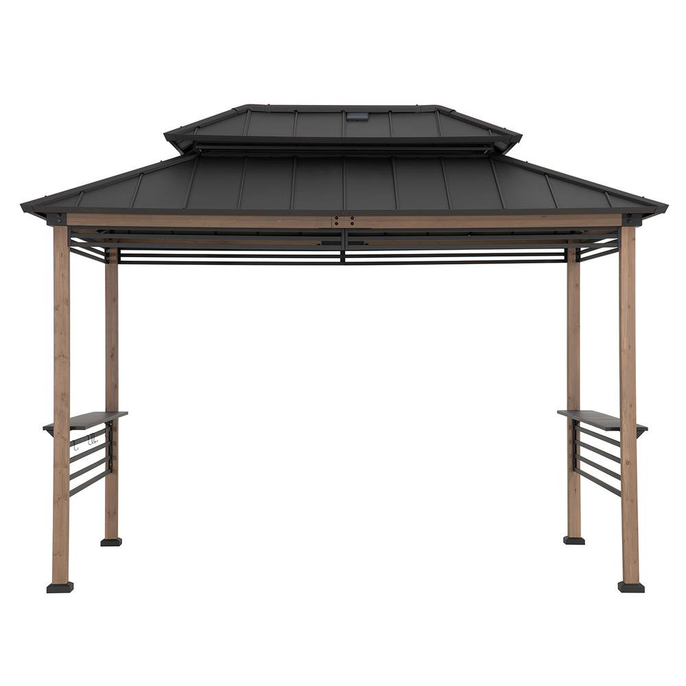 Gazebo with Decorative Fence, for Backyard BBQs and Patio Parties, Brown. Picture 21