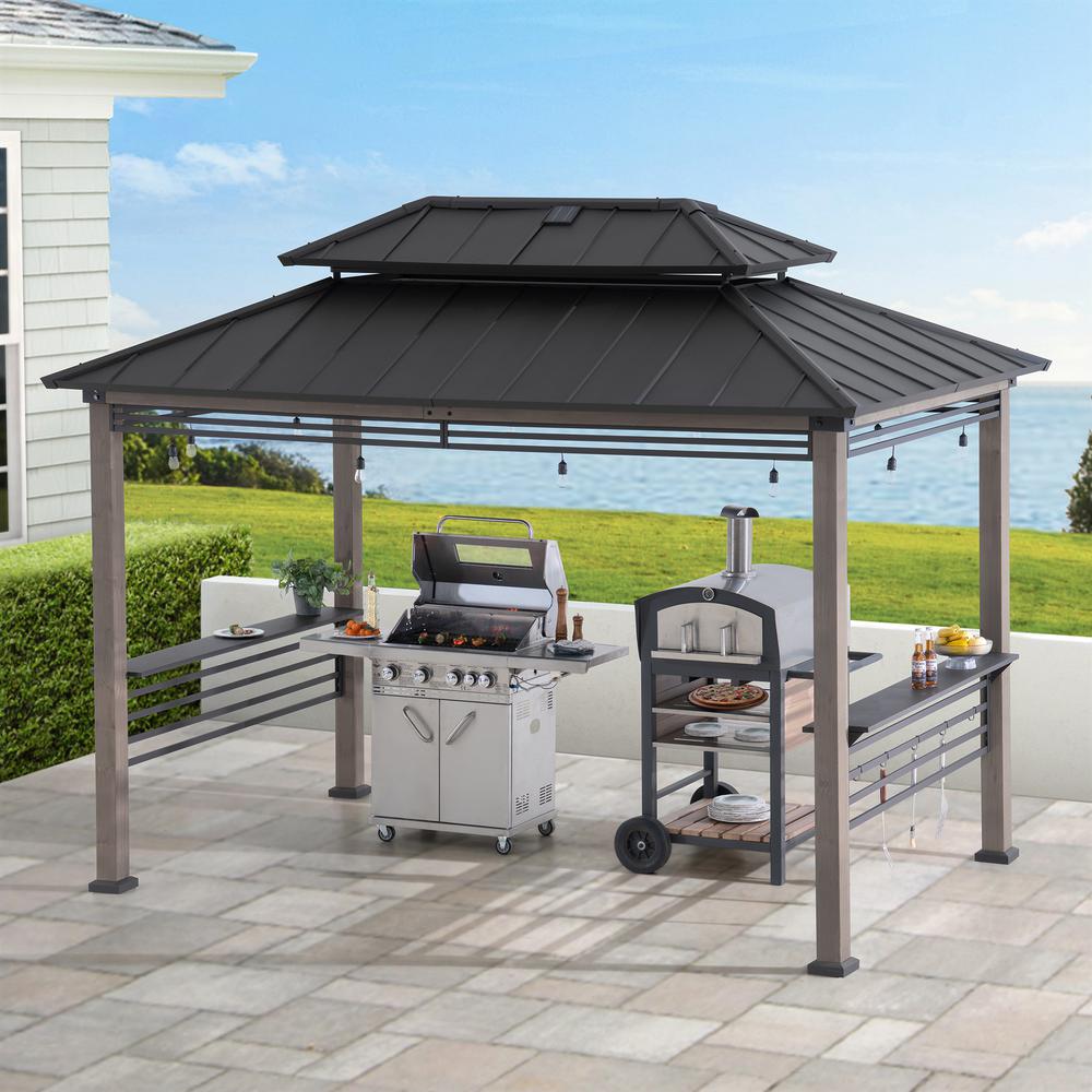 Gazebo with Decorative Fence, for Backyard BBQs and Patio Parties, Black. Picture 2