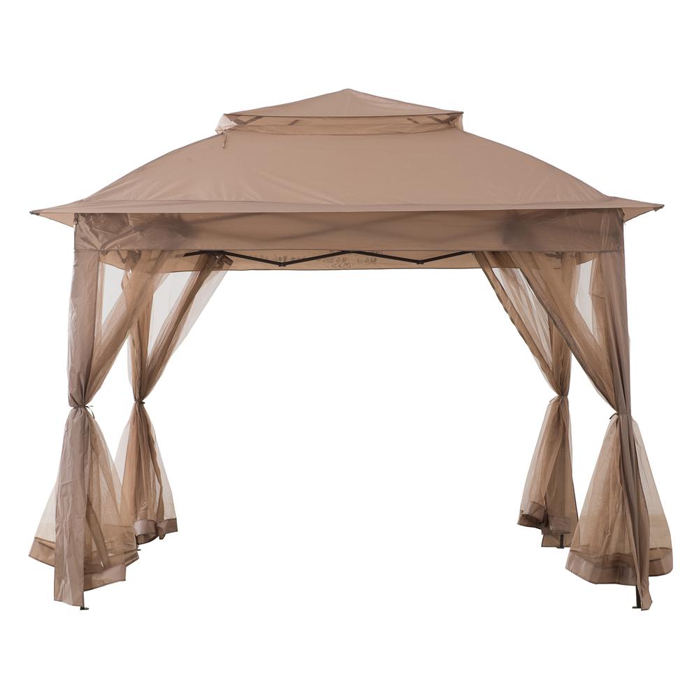 Patio Brown Steel Frame 11 x 11 ft Pop Up Portable 2 Tier Soft Top Gazebo. Picture 12