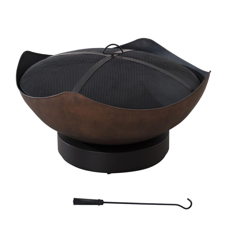 Sunjoy 34" Patio Round Bowl Shaped Copper Wood Burning Steel Fire Pit. Picture 8