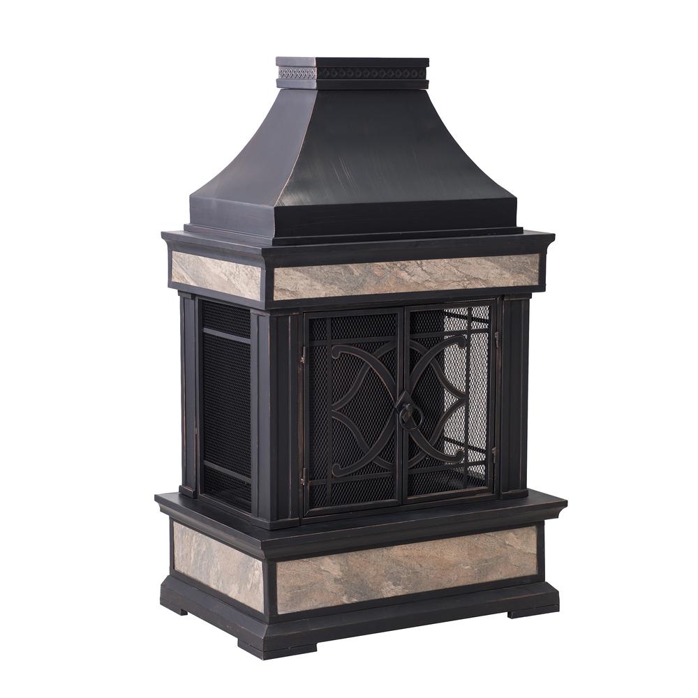 Heirloom Slate Wood Burning Fireplace - Black. Picture 1