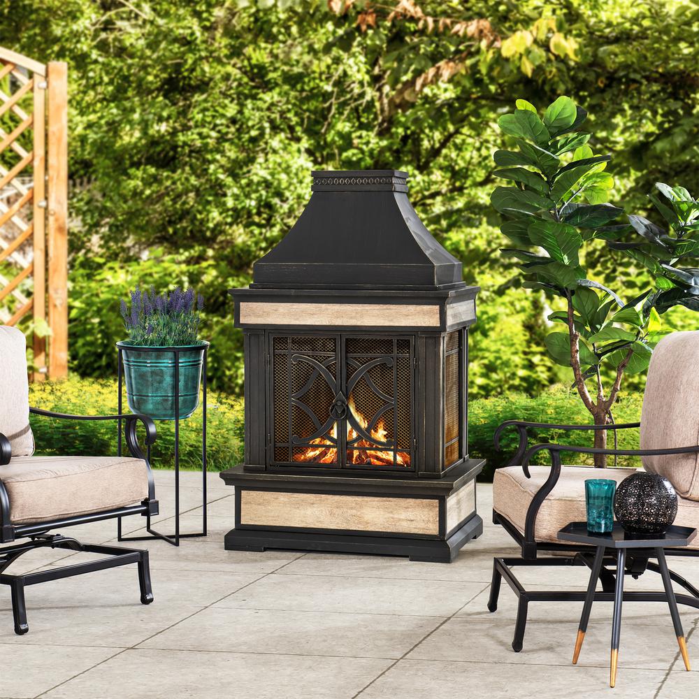 Sunjoy Heirloom Slate Wood Burning Fireplace - Black. Picture 14