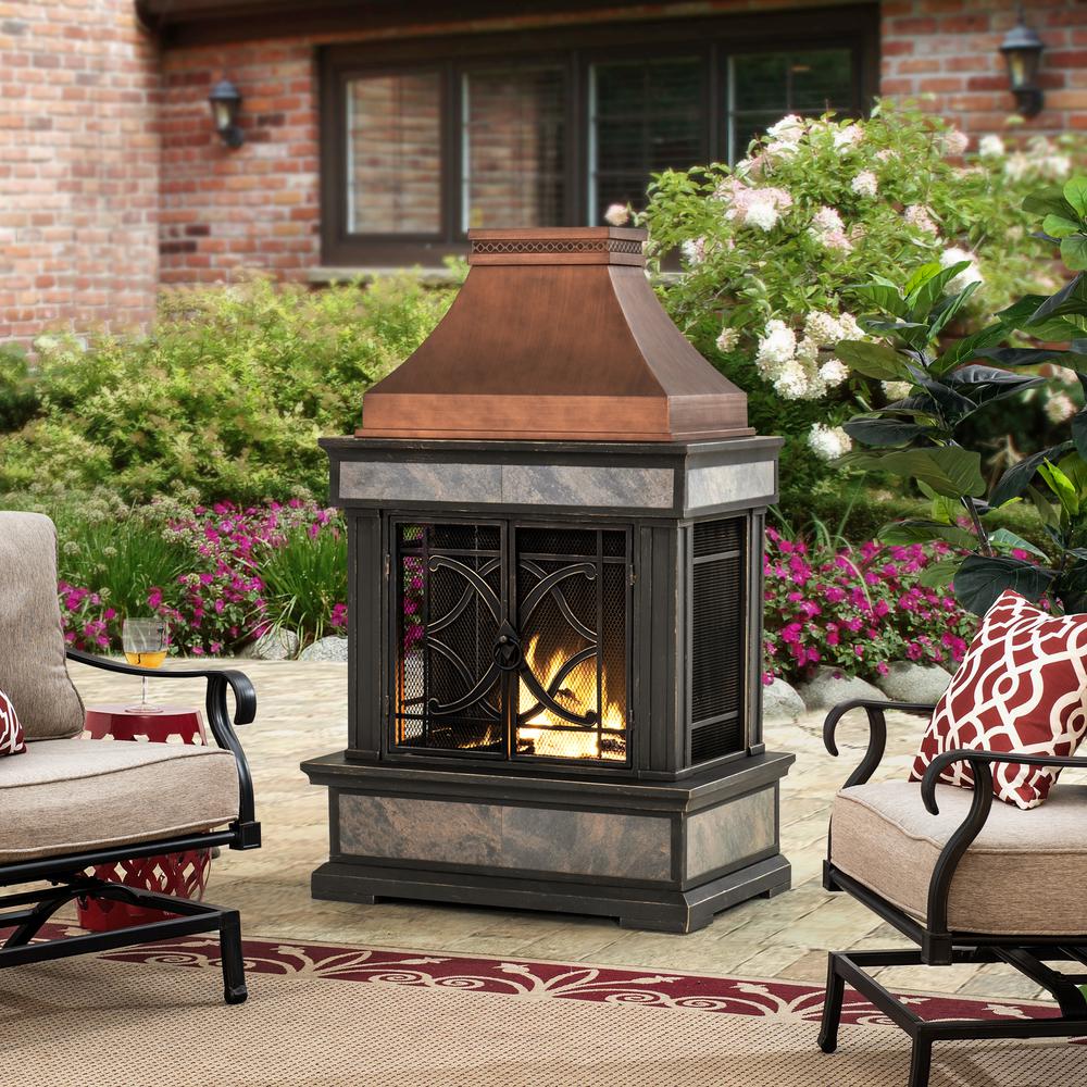 Sunjoy Heirloom Slate Wood Burning Fireplace - Copper. Picture 14