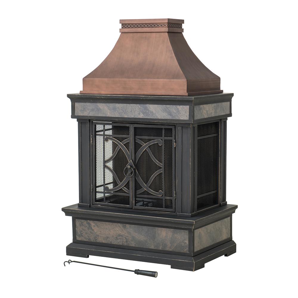 Sunjoy Heirloom Slate Wood Burning Fireplace - Copper. Picture 1