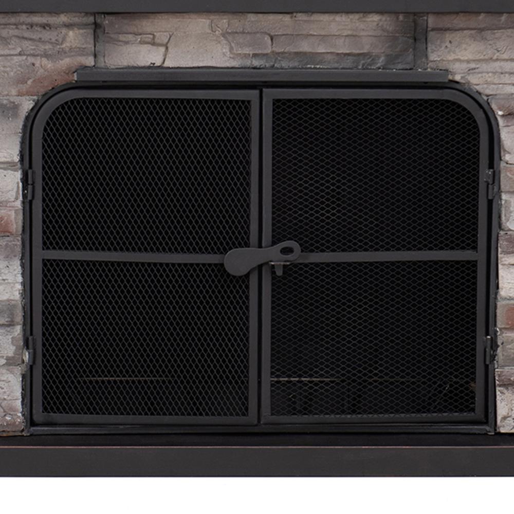 Outdoor Patio Wood Burning Fireplace with Steel Chimney, Mesh Spark Screen Doors. Picture 4
