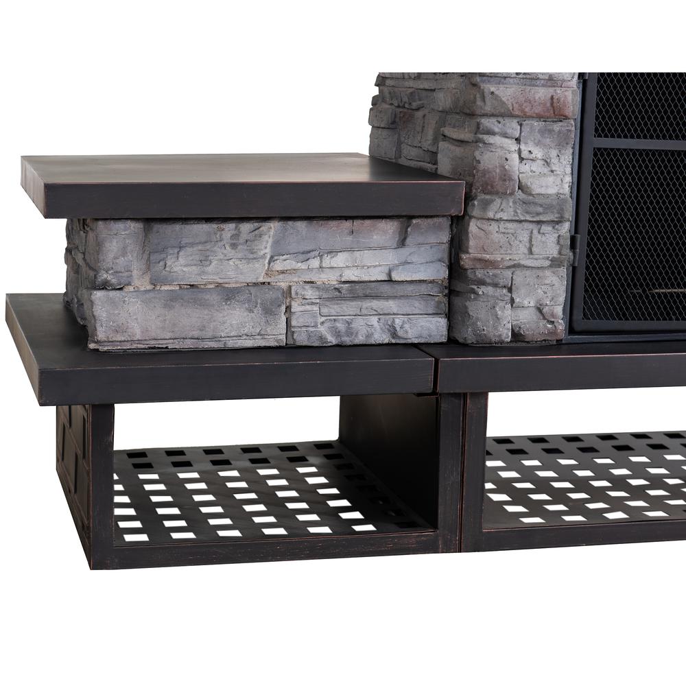 Outdoor Patio Wood Burning Fireplace with Steel Chimney, Mesh Spark Screen Doors. Picture 8
