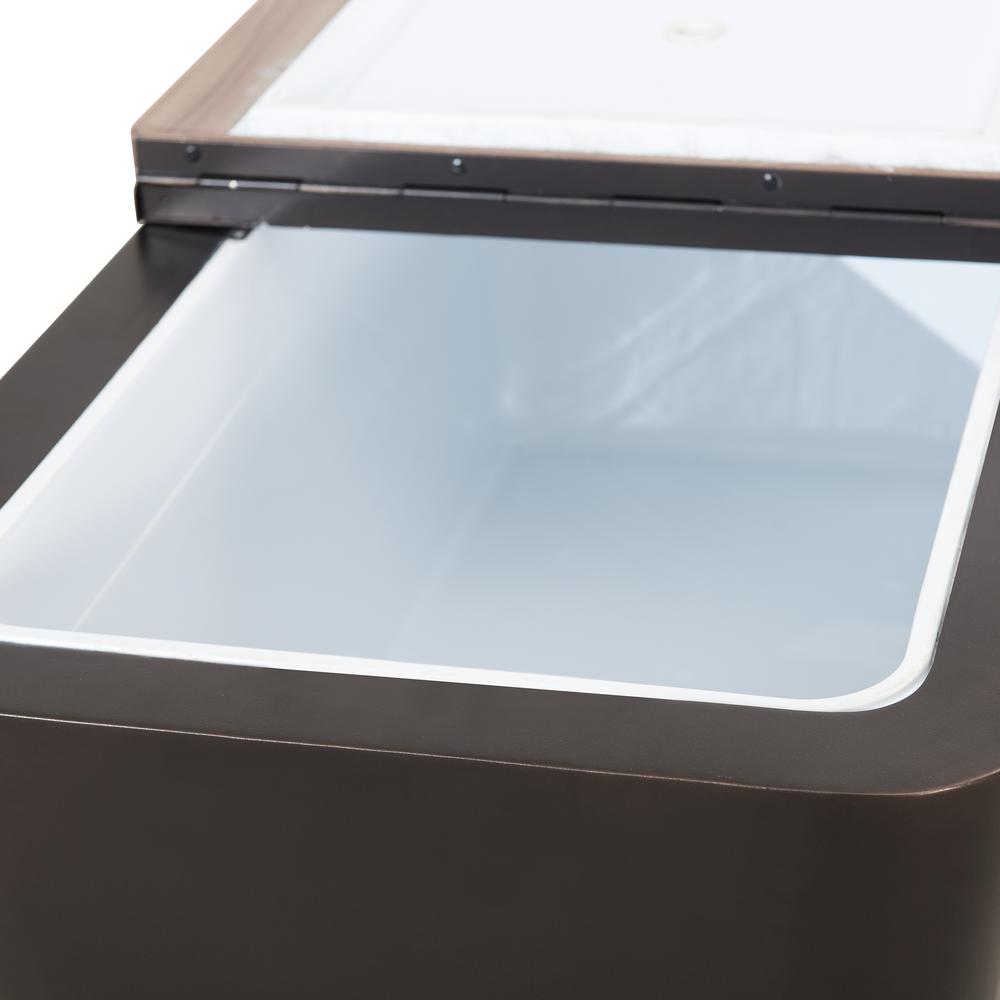 80-Quart Wood Grain Metal Rolling Ice Chest Cooler Cart with Storage Shelf. Picture 3