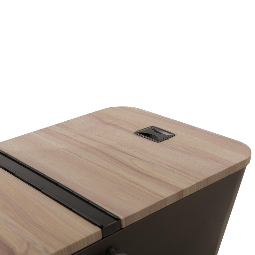 80-Quart Wood Grain Metal Rolling Ice Chest Cooler Cart with Storage Shelf. Picture 4