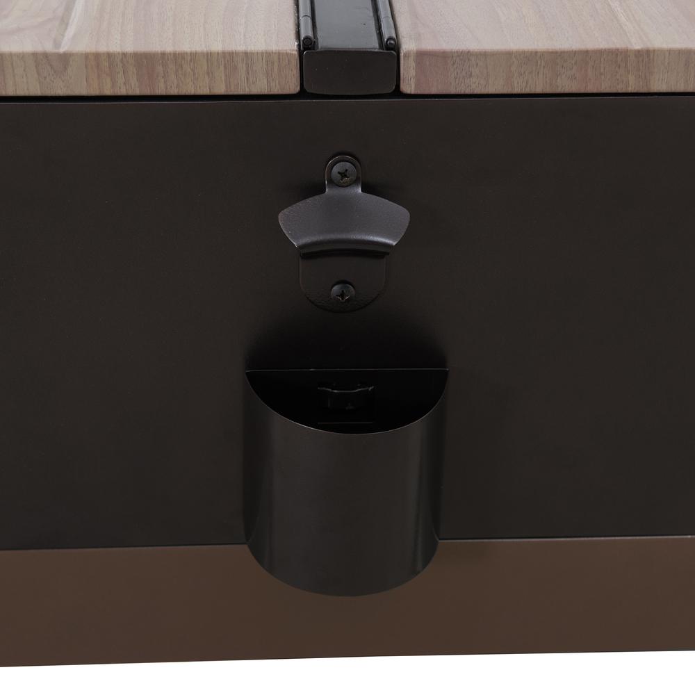 80-Quart Wood Grain Metal Rolling Ice Chest Cooler Cart with Storage Shelf. Picture 6