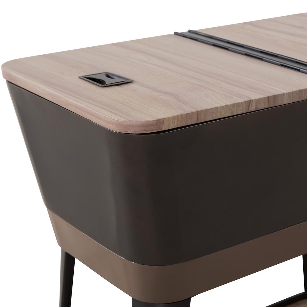 80-Quart Wood Grain Metal Rolling Ice Chest Cooler Cart with Storage Shelf. Picture 8