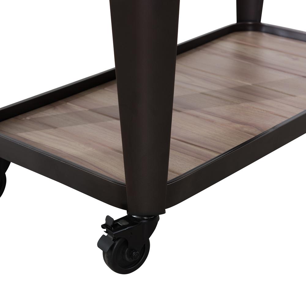 80-Quart Wood Grain Metal Rolling Ice Chest Cooler Cart with Storage Shelf. Picture 8