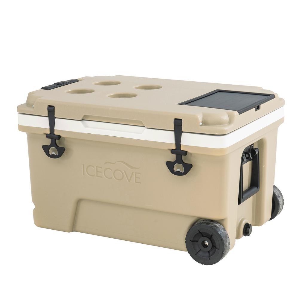 60-Quart Insulated Portable Rolling Ice Chest Solar Cooler with Wheels. Picture 22
