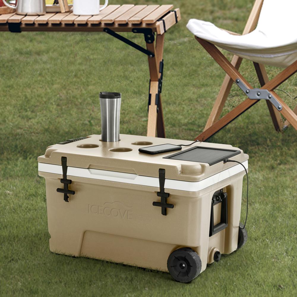 60-Quart Insulated Portable Rolling Ice Chest Solar Cooler with Wheels. Picture 32