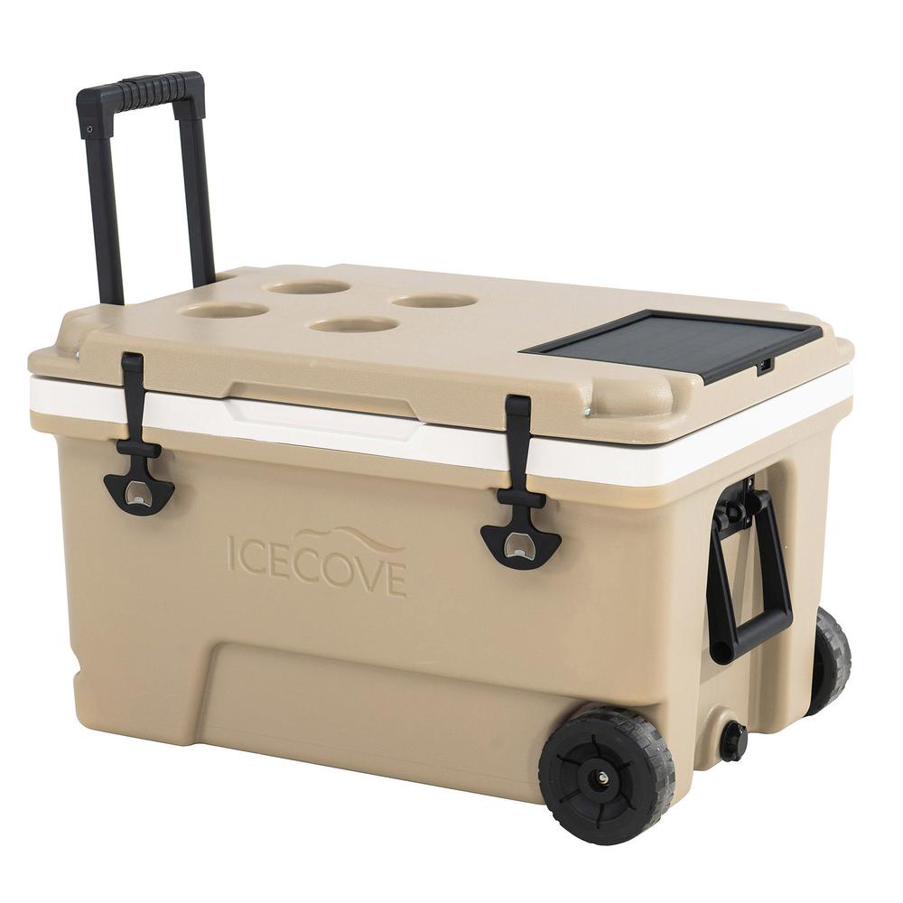 60-Quart Insulated Portable Rolling Ice Chest Solar Cooler with Wheels. Picture 1