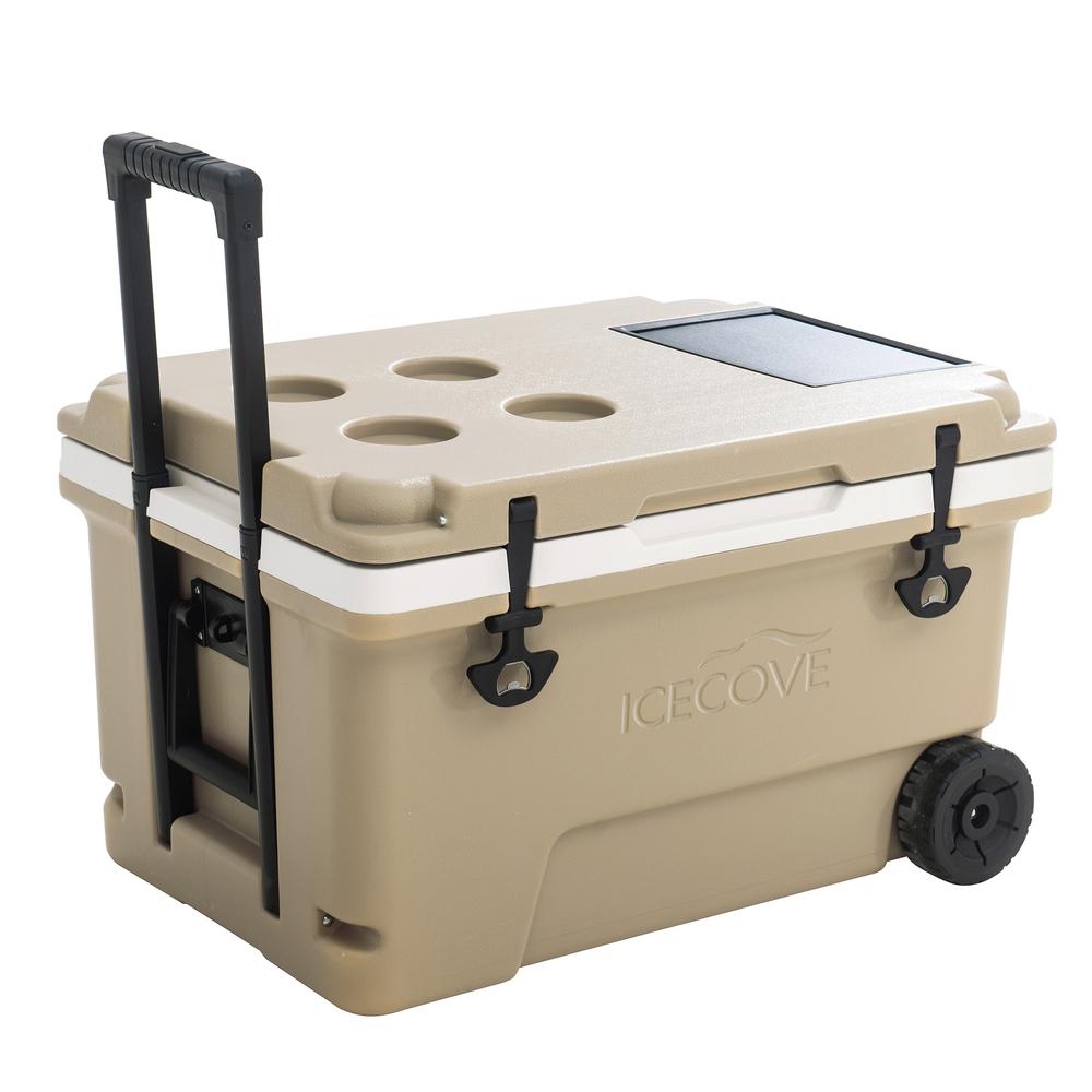 60-Quart Insulated Portable Rolling Ice Chest Solar Cooler with Wheels. Picture 3