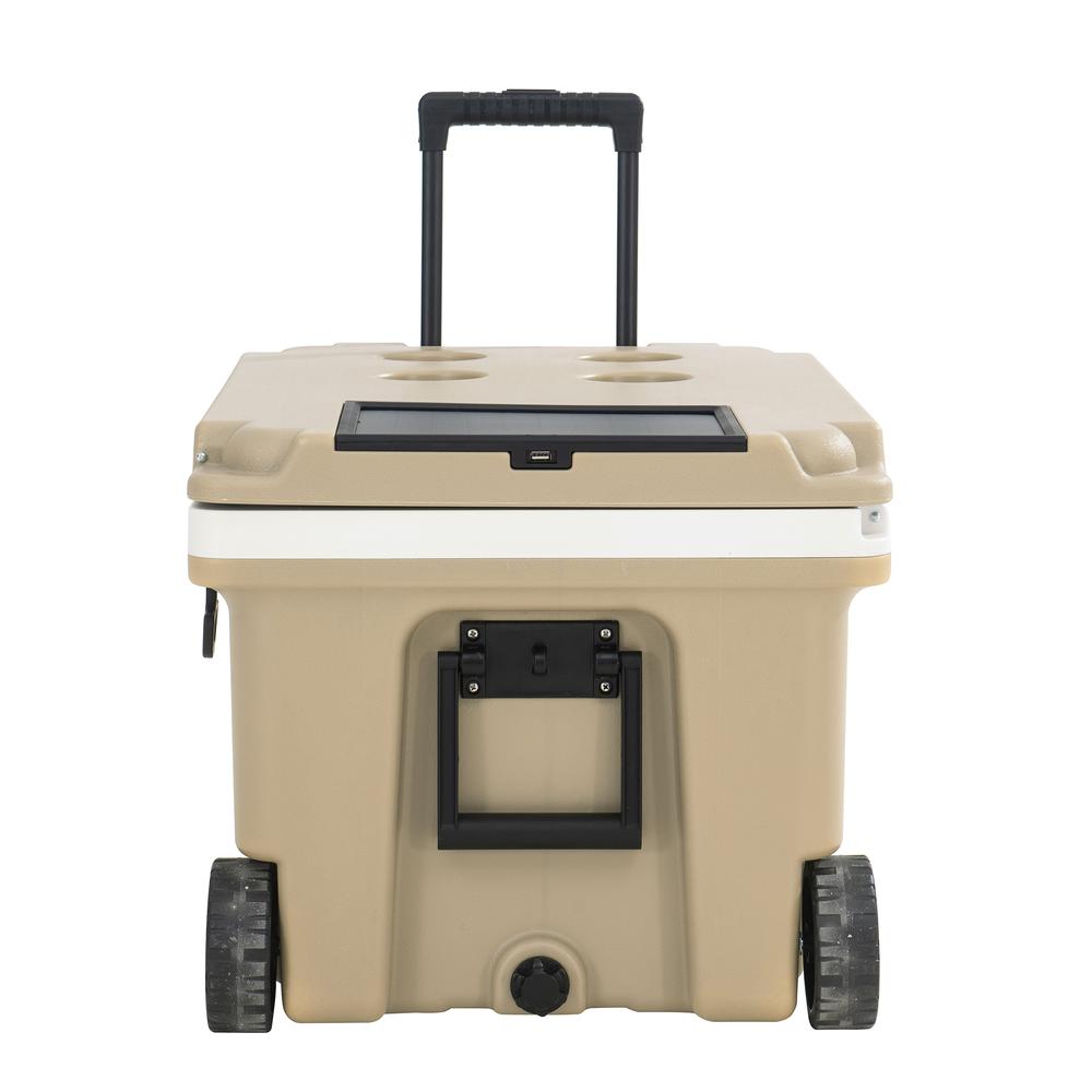 60-Quart Insulated Portable Rolling Ice Chest Solar Cooler with Wheels. Picture 5