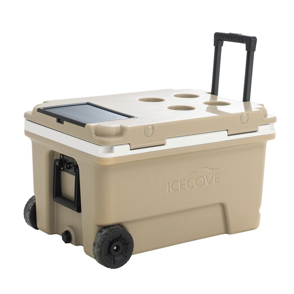 60-Quart Insulated Portable Rolling Ice Chest Solar Cooler with Wheels. Picture 8