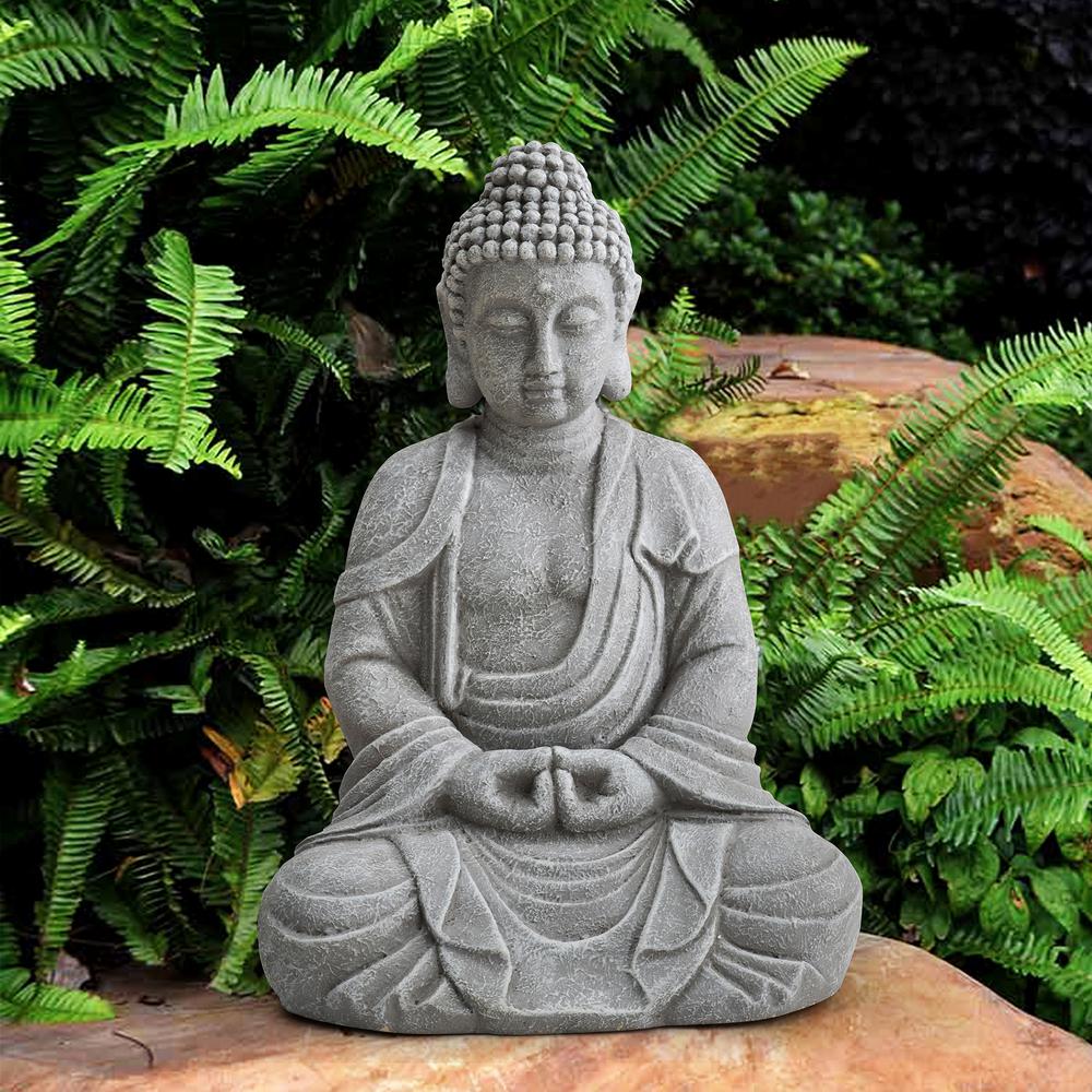 Sunjoy Buddha Statue 20 in. Large Sized Buddha Garden Statue Gray Decorative Outdoor Buddha Statue. Picture 14