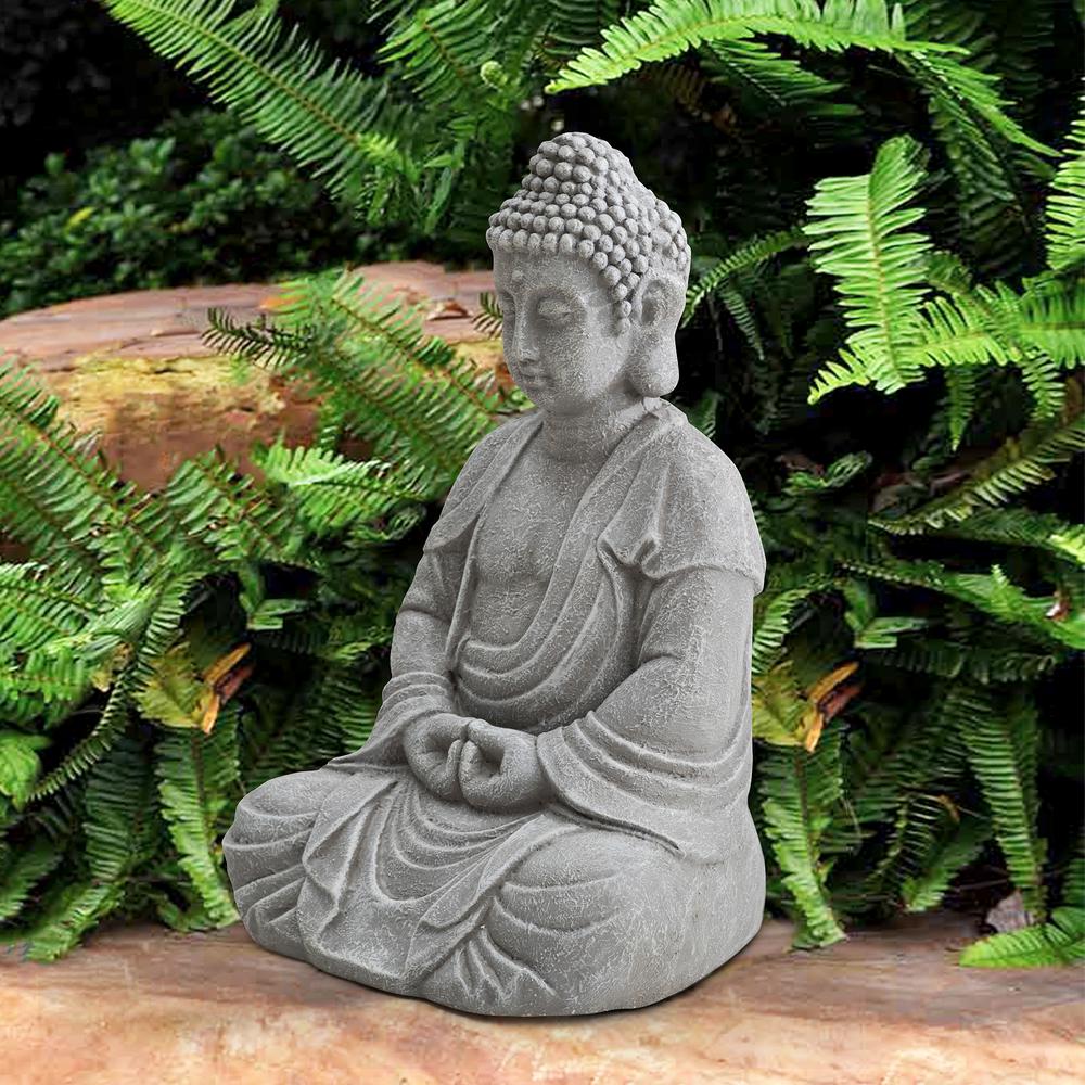 Sunjoy Buddha Statue 20 in. Large Sized Buddha Garden Statue Gray Decorative Outdoor Buddha Statue. Picture 13