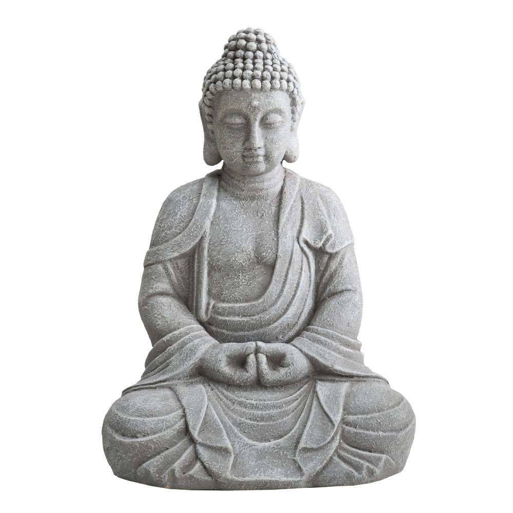 Sunjoy Buddha Statue 20 in. Large Sized Buddha Garden Statue Gray Decorative Outdoor Buddha Statue. Picture 1