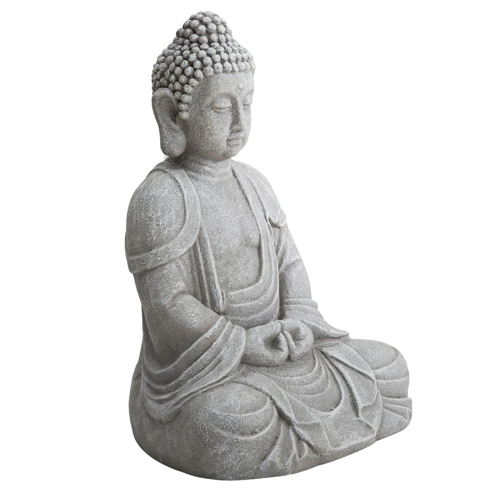 Sunjoy Buddha Statue 20 in. Large Sized Buddha Garden Statue Gray Decorative Outdoor Buddha Statue. Picture 8