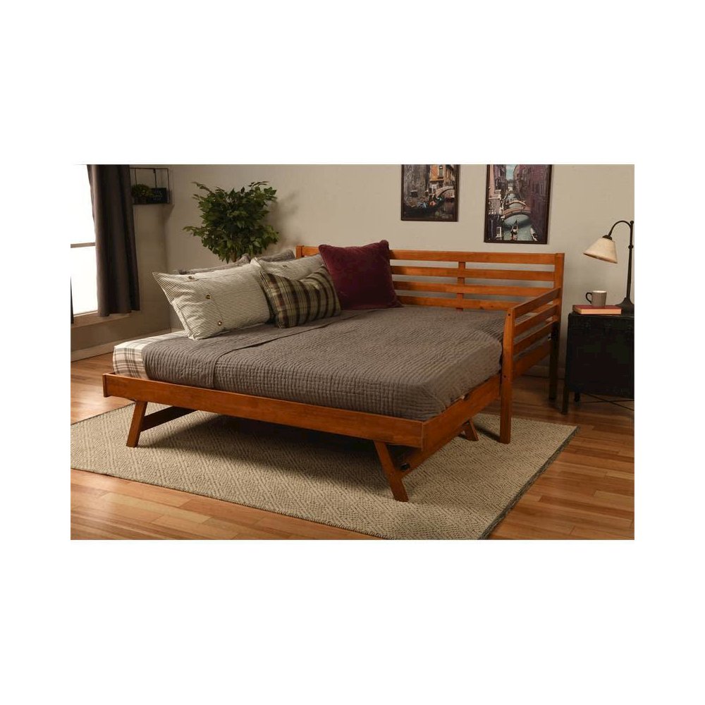 Boho Daybed-Pop Up-Barbados Finish-Linen Aqua Mattresses. Picture 4