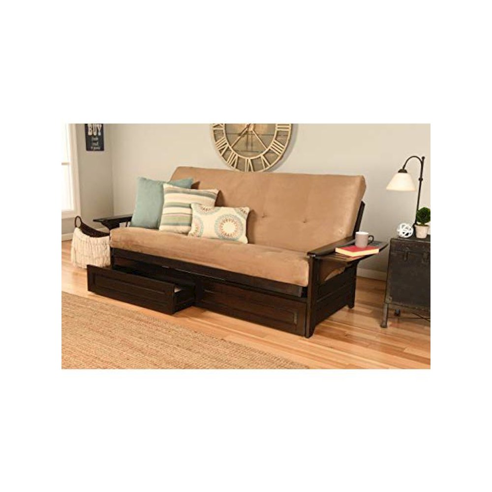 Phoenix Frame-Espresso Finish-Suede Peat Mattress-Storage Drawers. Picture 1