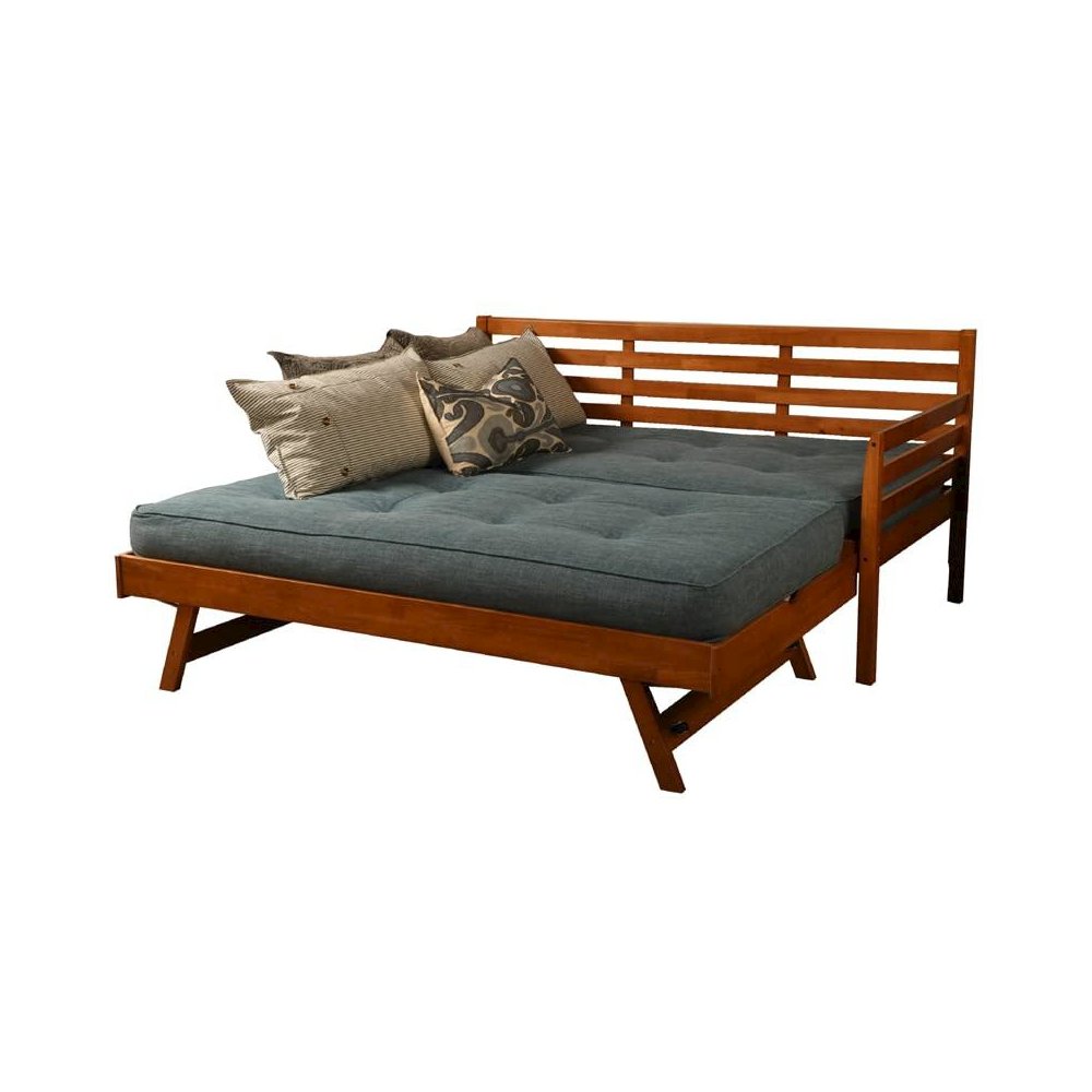 Boho Daybed-Pop Up-Barbados Finish-Linen Aqua Mattresses. Picture 1